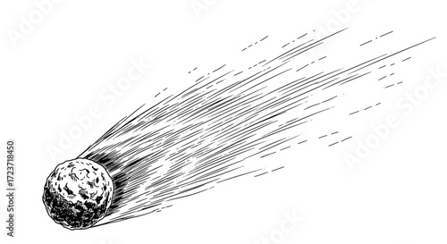 Dramatic Hand Drawn Sketch of a Fast Moving Comet