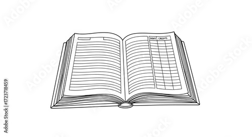 Open ledger with debit and credit columns in clean illustration