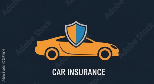 Car insurance protection symbol with shield over vehicle illustration