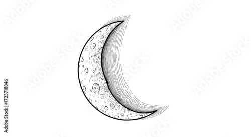 Detailed Crescent Moon Illustration on White Background