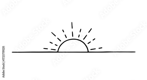 Minimalist Sunrise Line Art Illustration with Radiating Light Beams
