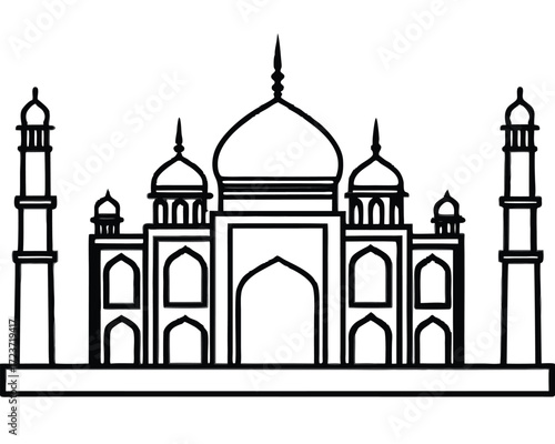 Elegant mughal palace silhouette with majestic minarets and intricate architectural details