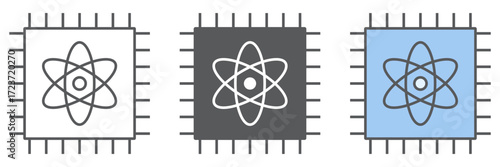 Quantum computing line and glyph icon, technology and processor, chip with atom sign, vector graphics, a linear pattern on a white background, eps 10.