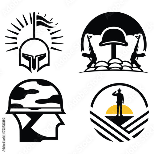 Four military themed graphic icons army soldier