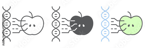 Synthetic biology line and glyph icon, technology and genetic, dna with apple sign, vector graphics, a linear pattern on a white background, eps 10.