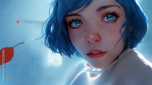 A girl and autumn leaves. An illustration on the topics of graphics and illustration, animation, and people.
