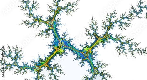 Vibrant Mandelbrot Fractal Art with Blue and Green Radiating Forms