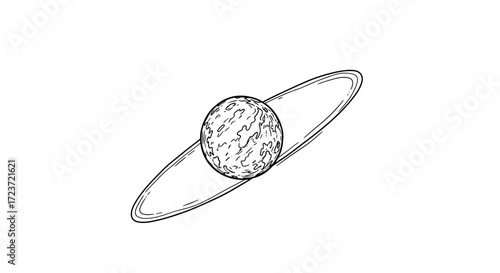 Detailed Ink Sketch of a Ringed Planet on White Background