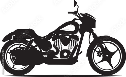 Black silhouette of a modern motorcycle isolated on white background