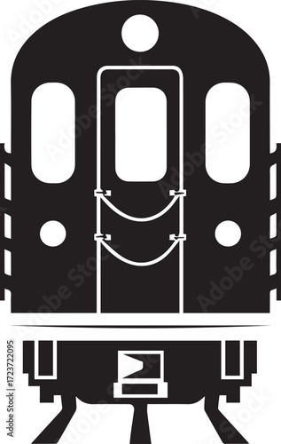 Front view of a black subway train isolated on white background