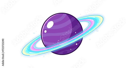 Cartoon Planet with Rings Design on a White Background
