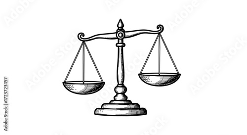 Elegant hand-drawn scales of justice evoke legal fairness and integrity