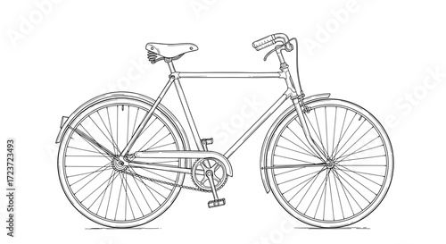 Detailed Line Art Illustration of a Vintage Bicycle on White