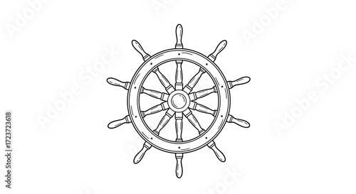 Nautical Ship Wheel Illustration Isolated on White Background