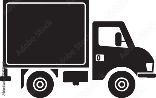 Black silhouette of a delivery truck isolated on white background