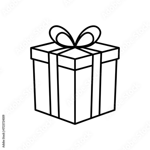 Outlined gift box with bow on transparent background