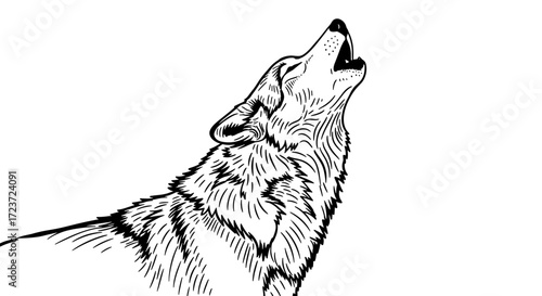Majestic wolf howls in minimalist black and white vector illustration