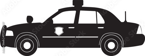 Silhouette of a police car isolated on white background