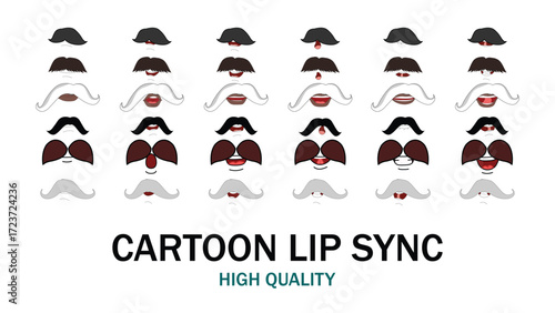 Lips Sync Set. Human lips Collection for lips Animation and synchronization. Sad, Smile, Angry, Laughing Mouth Vector Illustration.