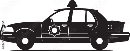Black silhouette of a police car isolated on white background