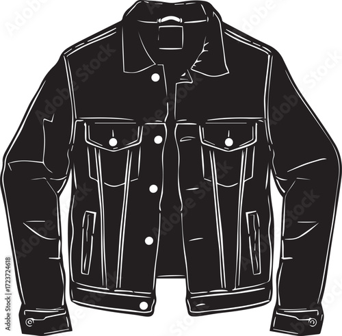Black denim jacket, isolated on white background