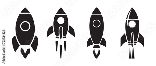 Collection rocket ship icons, rocket launch icon vector, Launch spaceship or spacecraft, Rocket fast flying for space, vector illustration EPS 10.