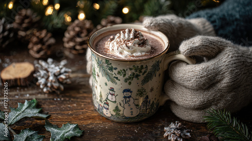 Warm cocoa with cream on a cold day