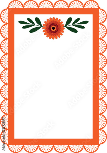 
Vector orange frame with a festive flower and leaves. Mexican Fiesta, Cinco de Mayo – festive frame, story for social media. Design element for banners, posters, cards, or invitations.