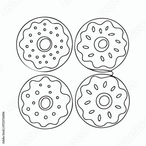 Continuous Simple black line art drawing of a bagel in a minimalist style on a white background.