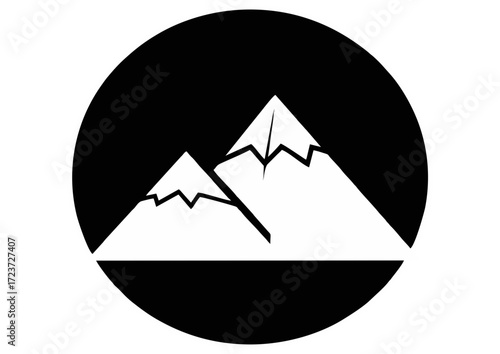 Black silhouette of a mountain range on white background for nature and adventure concept