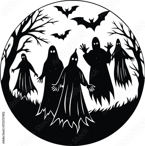 halloween shadows of spirits floating