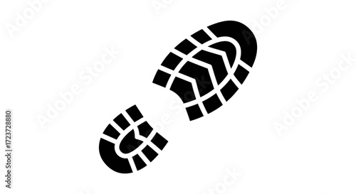 Black and white footprint image with detailed tread pattern on a white background.