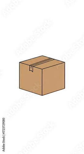 Simple brown cardboard box isolated on a white background, ready for shipping or storage.