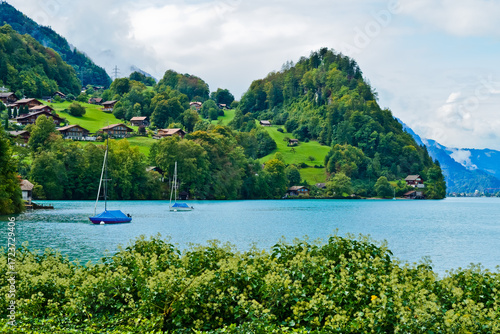 Beautiful lake Brienz Iseltwald Switzerland 