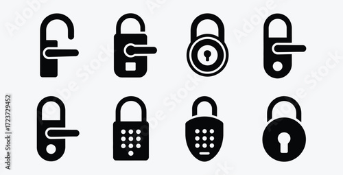 Collection of door hanger and padlock icons on white background vector