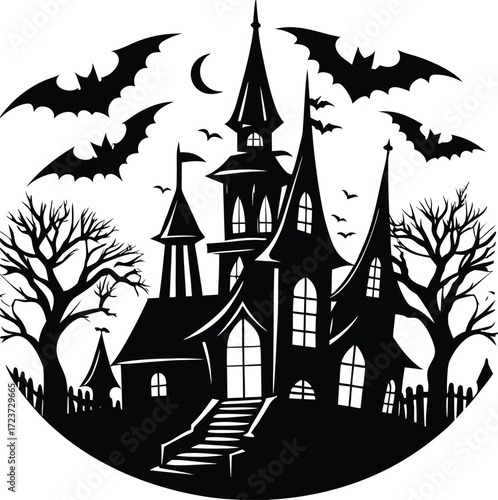 halloween towering spires and crooked chimney