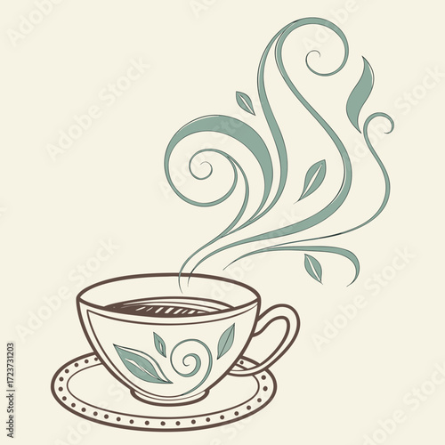 Stylized illustration of a teacup with steam