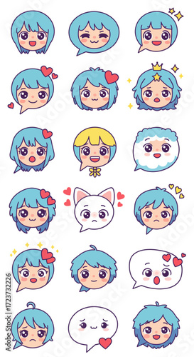 Cute animestyle faces in speech bubbles