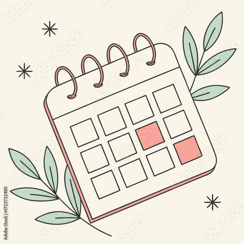 Illustration of a calendar with leaves with dates