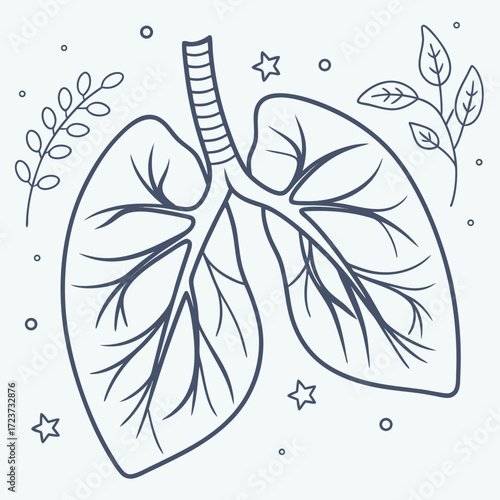 Detailed illustration of human lungs with plants