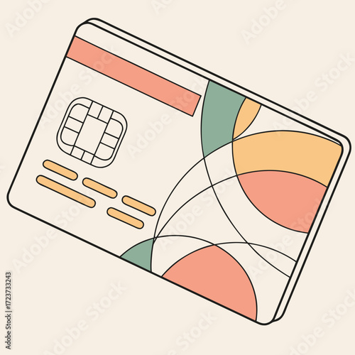 A credit card with abstract design on a beige background illustration