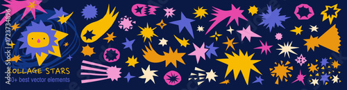 Irregular star shape collage with abstract paper cut starburst elements in a set.