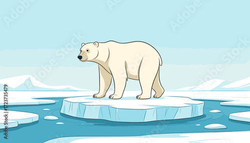 Polar bear standing on a melting ice floe