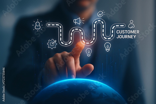Customer journey, marketing and customer behavior analysis concept. Understanding the customer journey to improve their overall customer experience and increase loyalty. Marketing strategic planning..