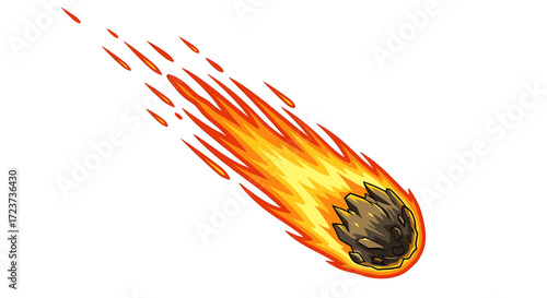Fiery Cartoon Comet Streaking Through the Sky on a White Background