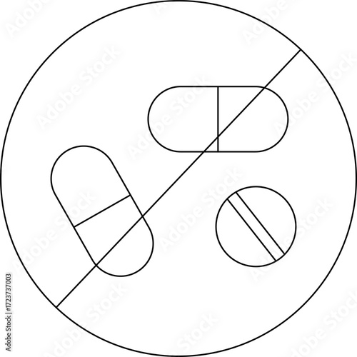 sketch of prohibited icon and pill and medicine icon