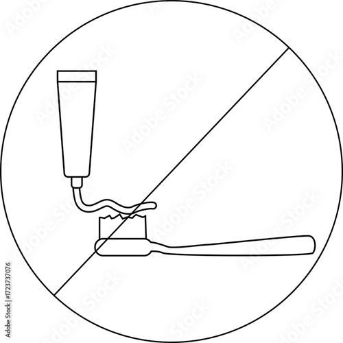 sketch of prohibited icon and toothpaste and toothbrush icon