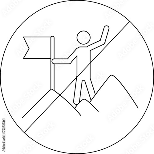 sketch of prohibited icon and icon of person climbing mountain