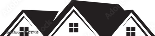 Black silhouette of three connected house roofs with windows home building