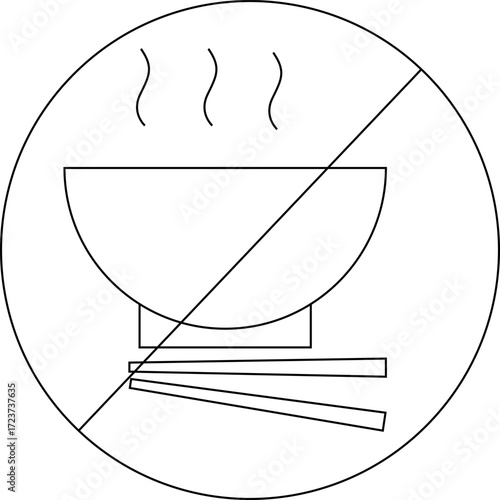 sketch of prohibited icon and hot bowl and chopsticks icon